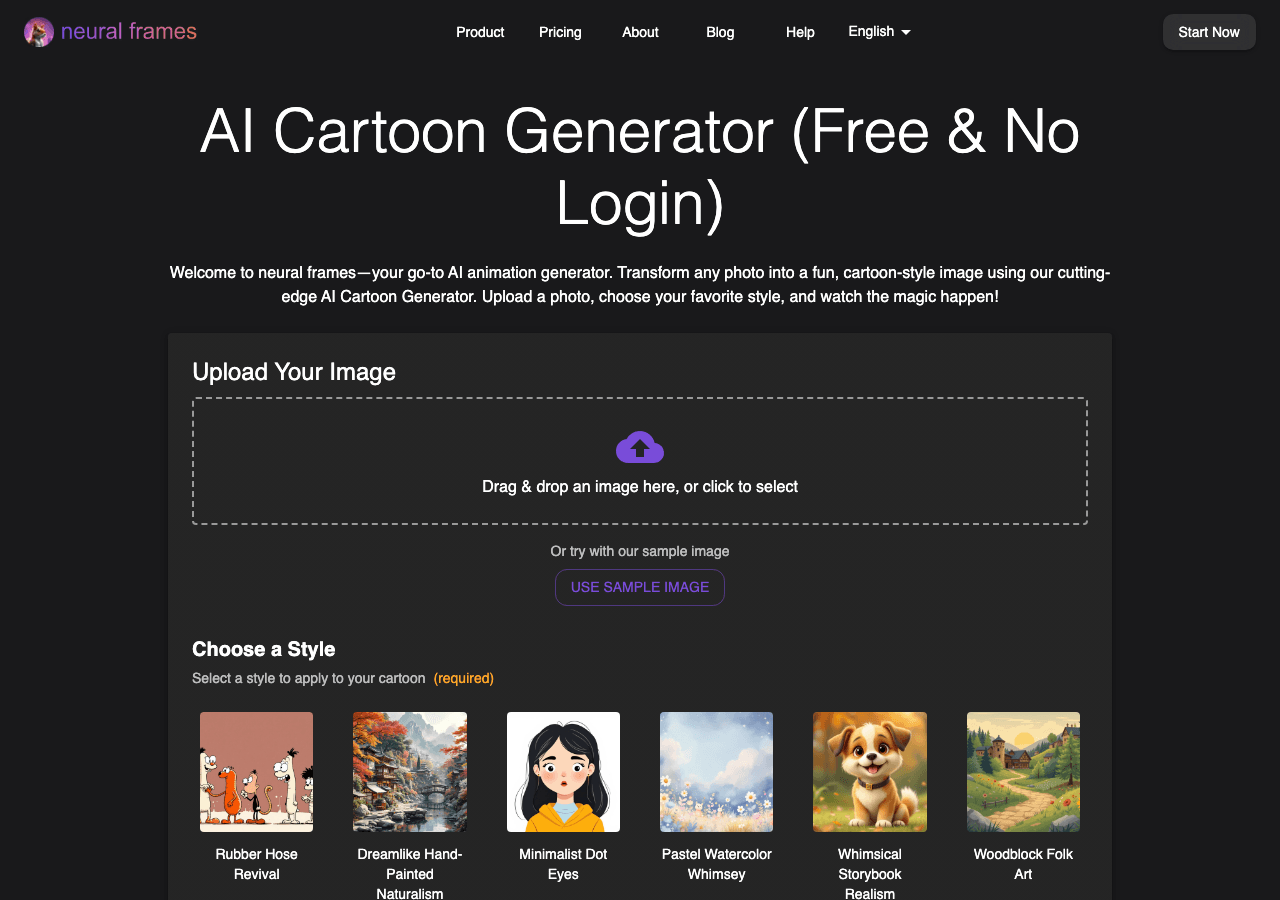 neural frames Image Generation showing Image Generation - Transform any photo into a fun cartoon-style image using cutting-ed