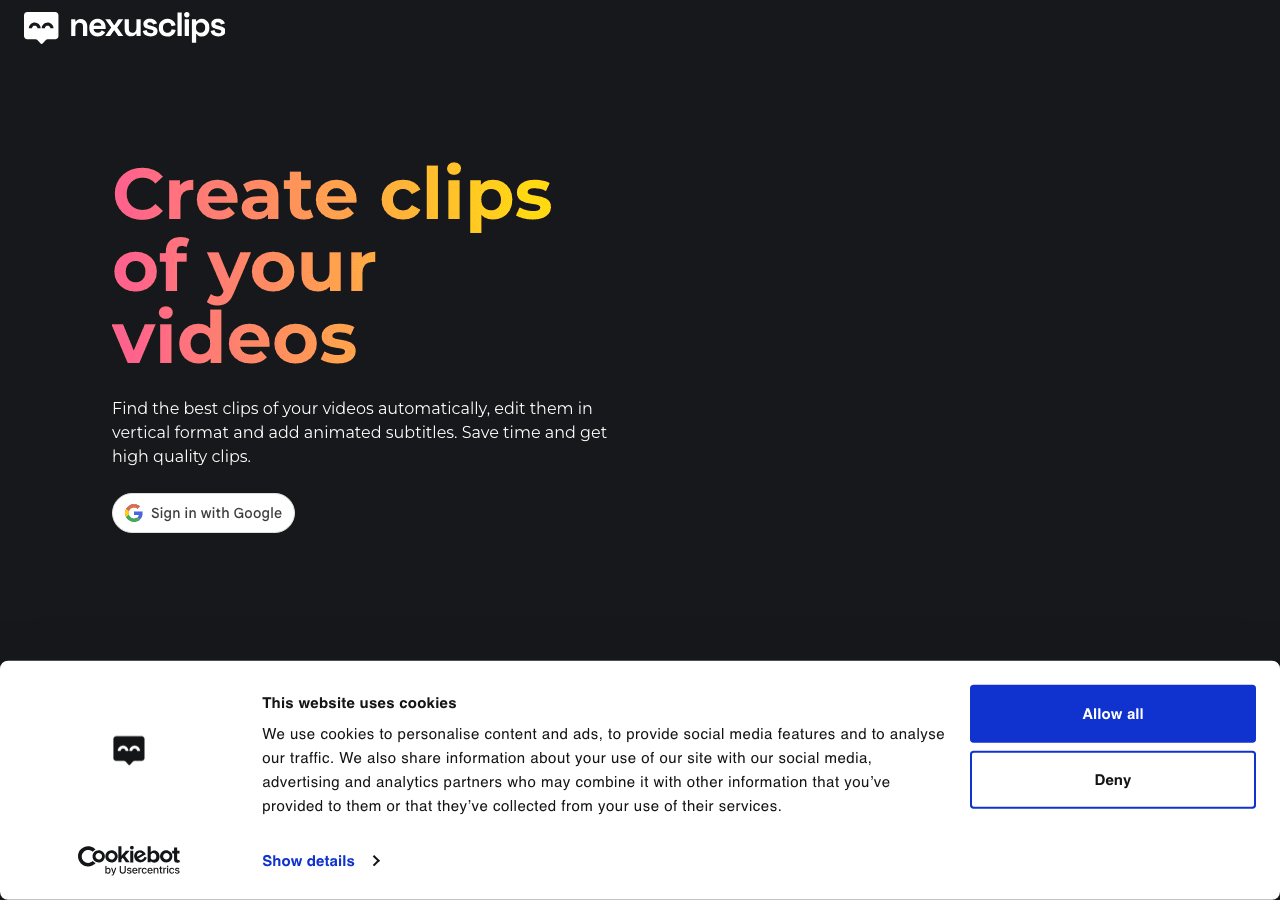 Nexus Clips Video Editing showing Video Editing - AI that turns your best moments into viral clips—automatically.