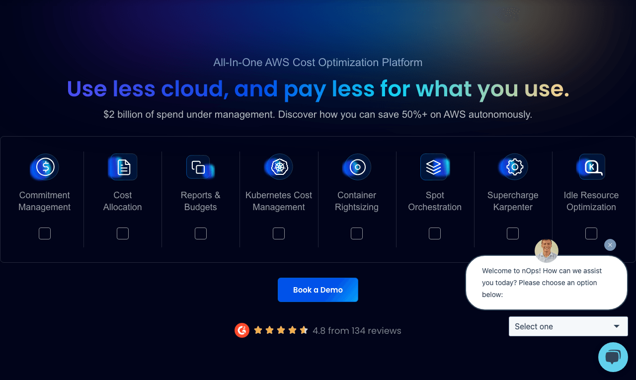 nOps Data Analytics showing Data Analytics - Automate, Optimize, and Govern Your Cloud Spend