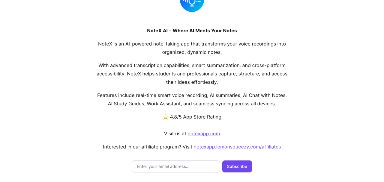 NoteX Conversational AI showing Conversational AI - Unleash Your Creativity with NoteX