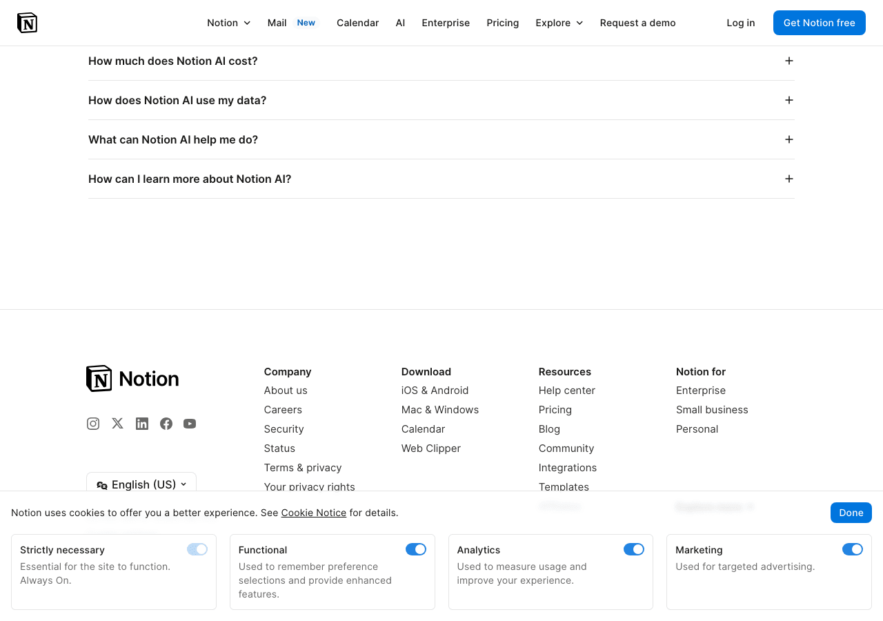 Notion AI Productivity & Collaboration showing Productivity & Collaboration - The all-in-one AI workspace that takes notes, s