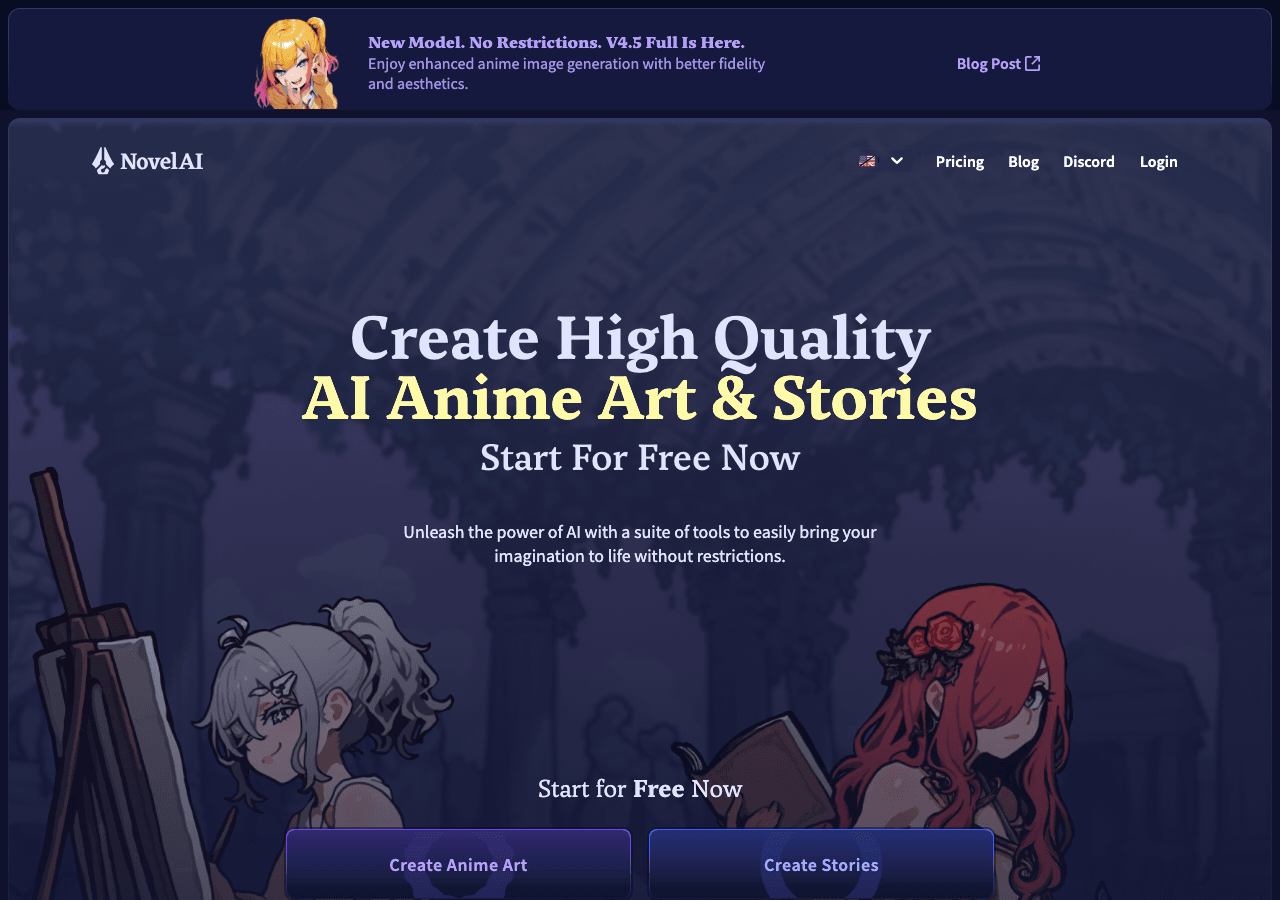 NovelAI Writing & Translation showing Writing & Translation - Long-form storytelling meets anime image generation