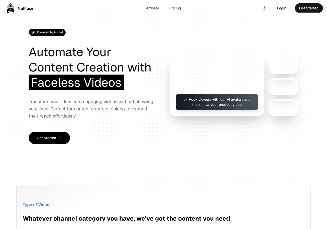 Nullface AI Video Generation showing Video Generation - Empowering Creativity with AI