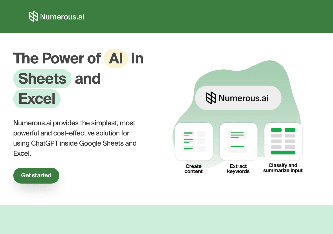 Numerous.ai Data Analytics showing Data Analytics - Empowering AI-driven insights