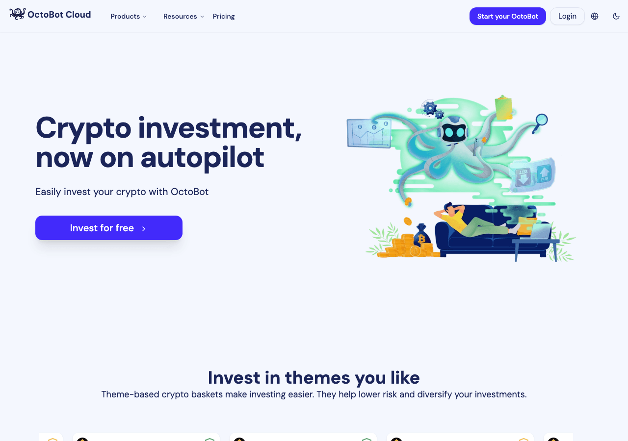 OctoBot Cloud Data Analytics showing Data Analytics - Automated trading strategies for crypto investors