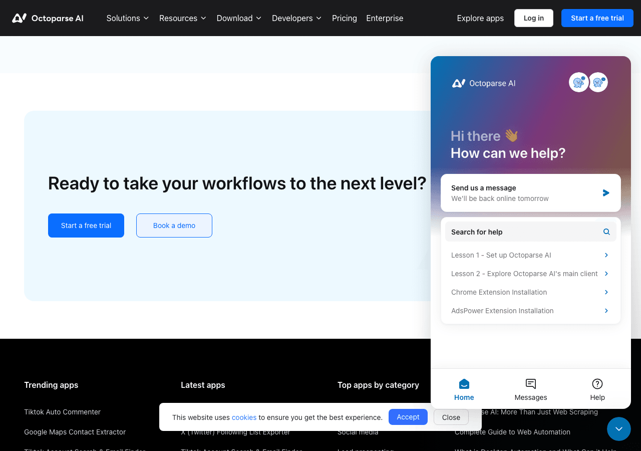 Octoparse AI Data Analytics showing Data Analytics - Transforming the way you gather data