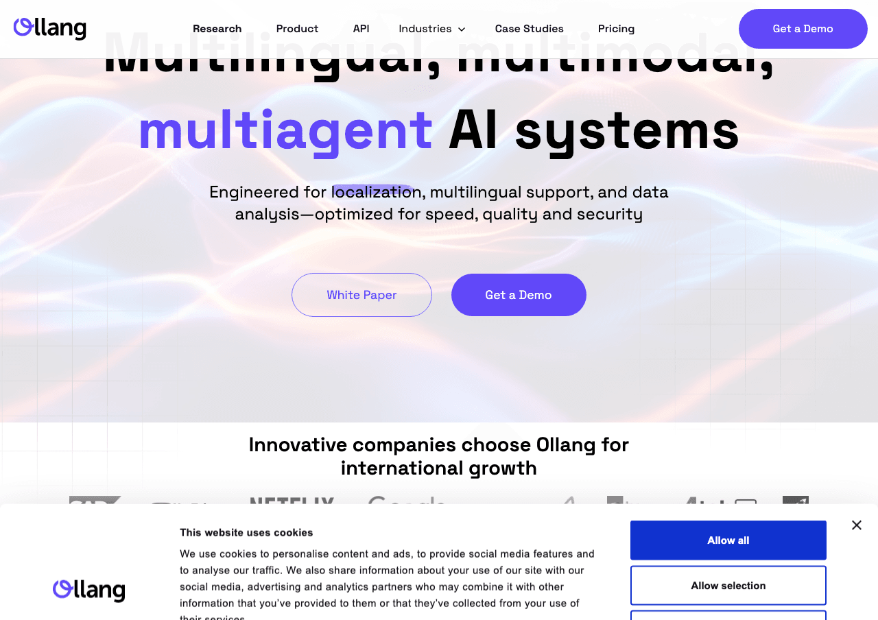 Ollang Productivity & Collaboration showing Productivity & Collaboration - Localize content across 120+ languages with AI-pow