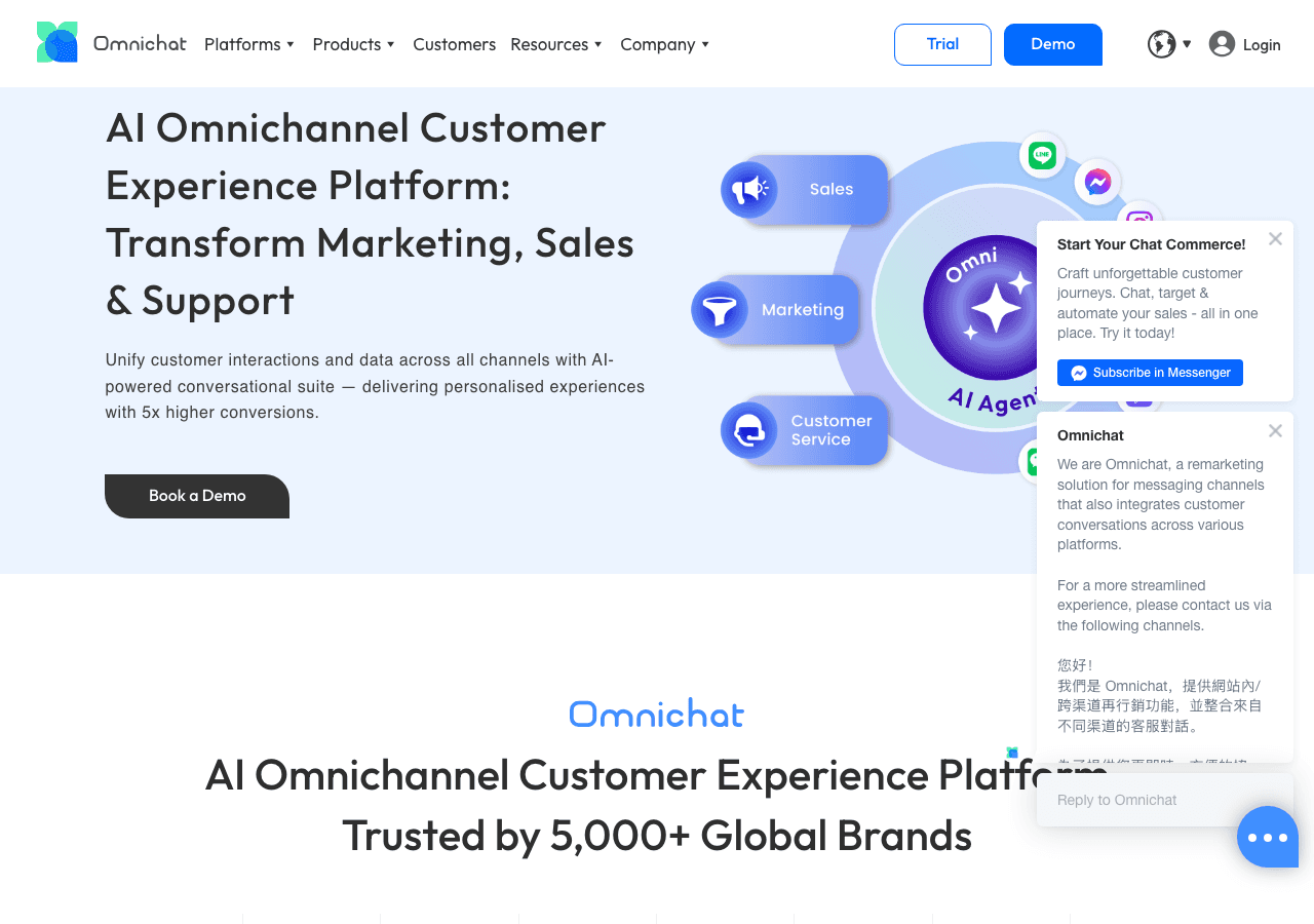 Omnichat Conversational AI showing chatbot - Conversational AI for Every Business
