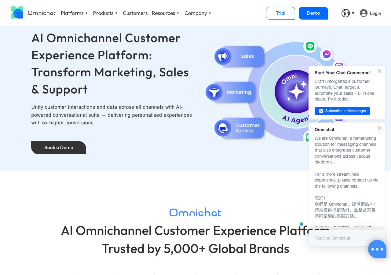 Omnichat Conversational AI showing Conversational AI - Conversational AI for Every Business