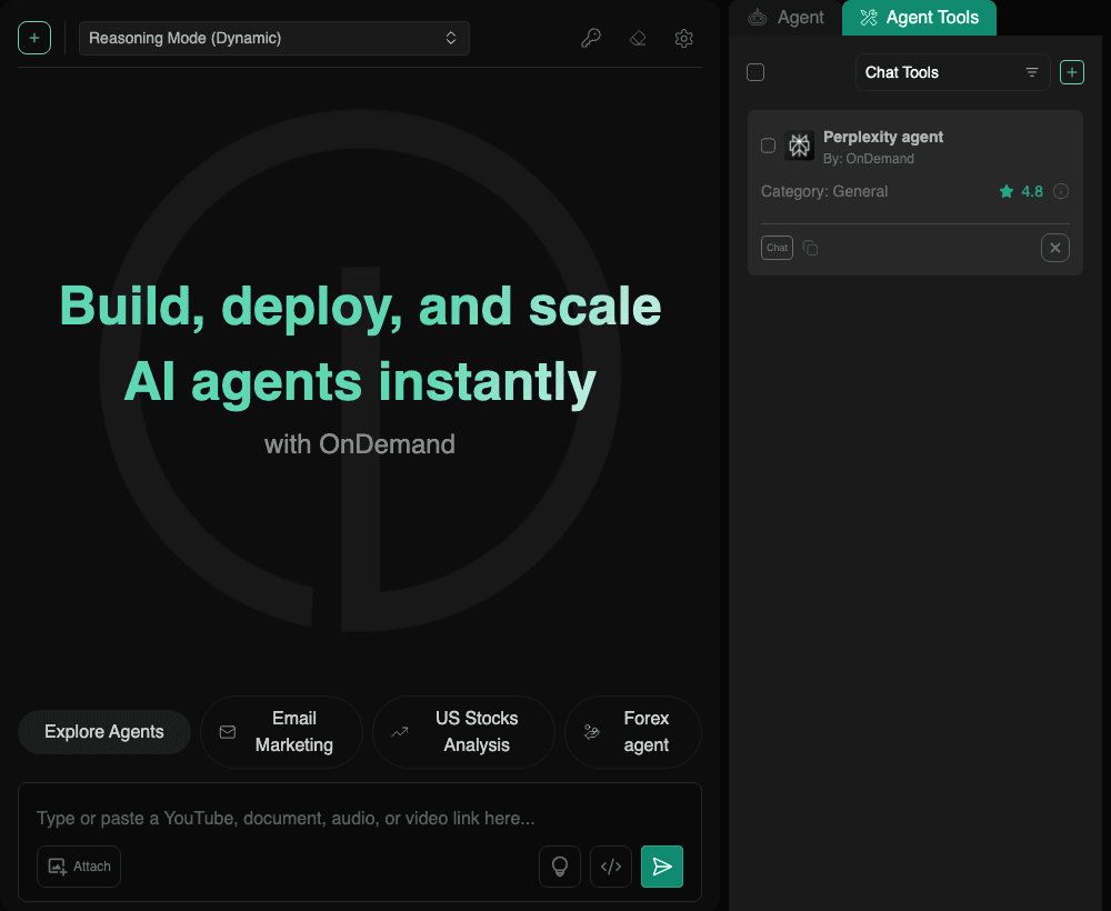 OnDemand Conversational AI showing Conversational AI - Build, deploy, and scale custom AI agents with real-world data integra