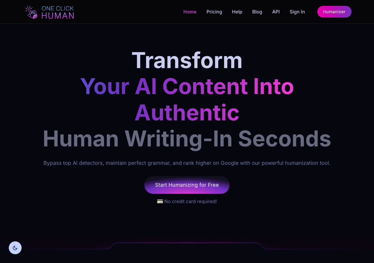 OneClickHuman Writing & Translation showing Writing & Translation - Natural Content. No Errors. Undetectable AI Conversion.