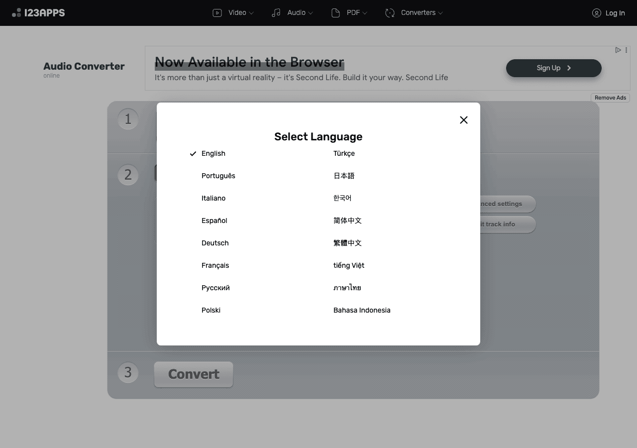Online Audio Converter Audio Editing showing audio converter - Convert any audio format easily and securely in your browser
