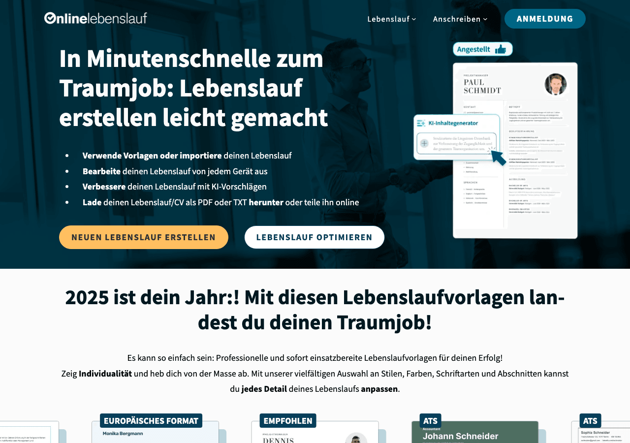 OnlineLebenslauf Writing & Translation showing Writing & Translation - Create, optimize, and share your professional resume w