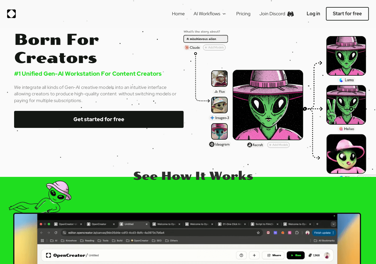 OpenCreator Design showing Design - Unified Gen-AI Workstation for Creators