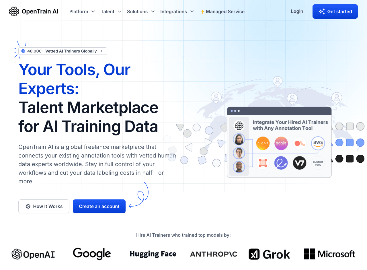 OpenTrain AI Data Analytics showing Data Analytics - Connect with expert human data for AI training