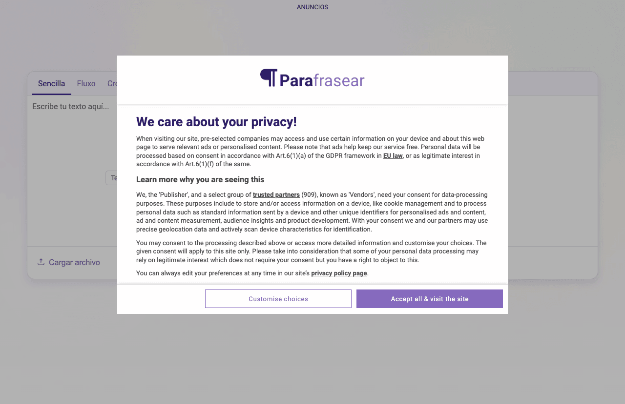 Parafrasear Textos Writing & Translation showing Writing & Translation - Effortless AI paraphrasing with advanced modes and g
