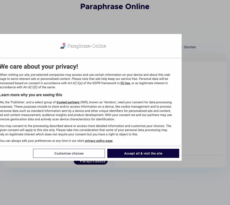 Paraphrase Online Writing & Translation showing Writing & Translation - Your Online Paraphrasing Tool