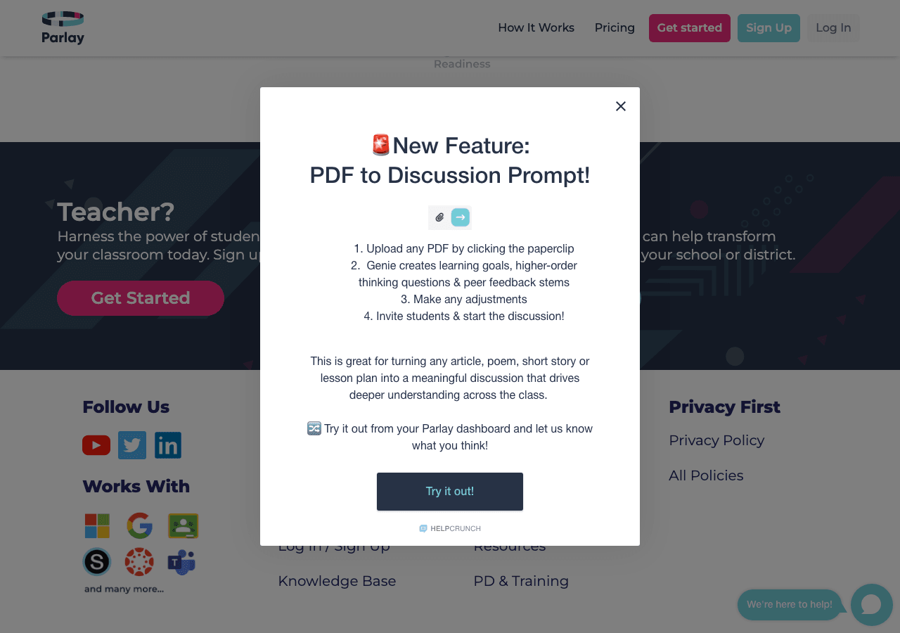 Parlay Ideas Productivity & Collaboration showing Productivity & Collaboration - AI-powered discussions for every classroom.