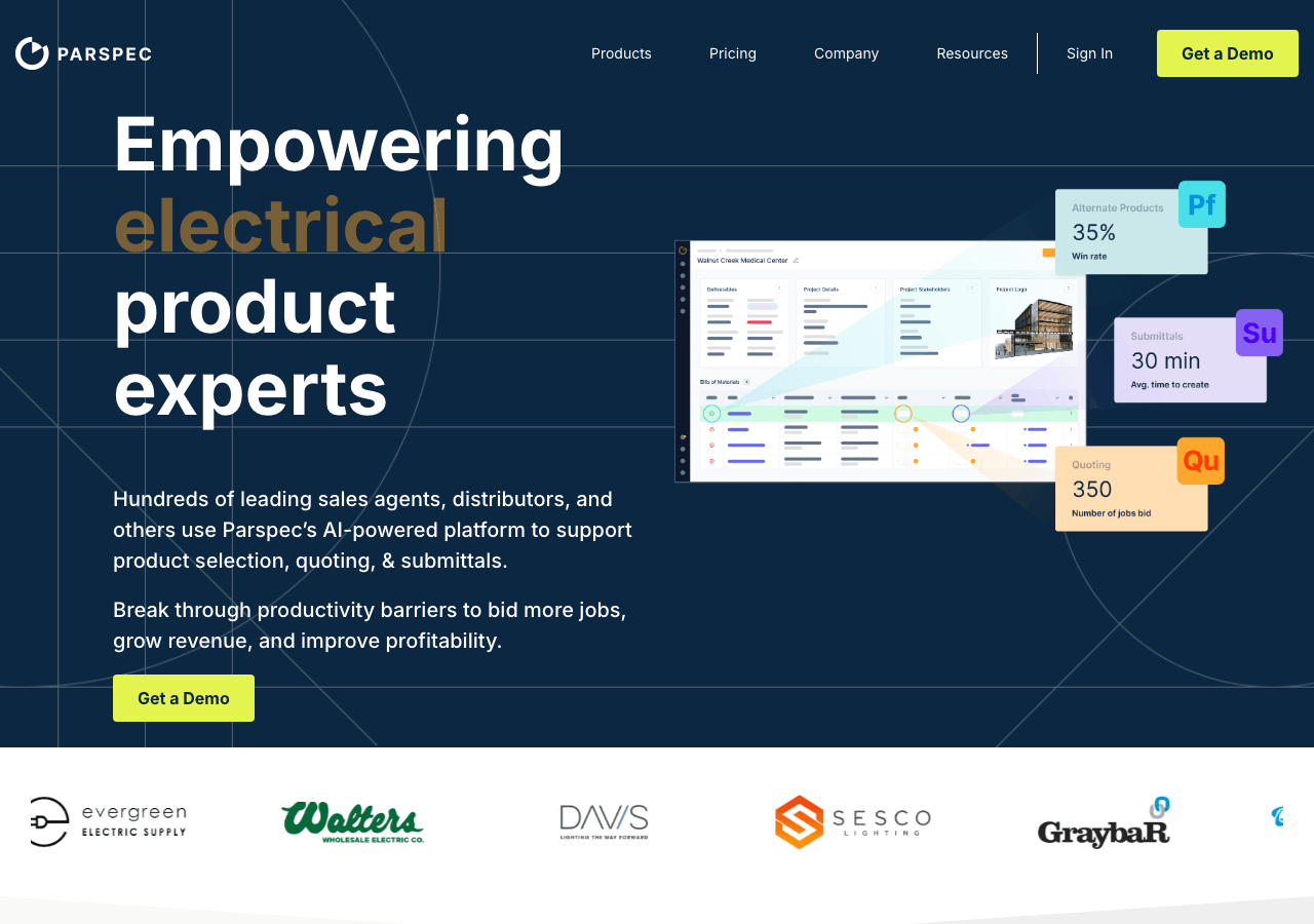 Parspec Productivity & Collaboration showing Productivity & Collaboration - AI-powered product selection, quoting, and submit