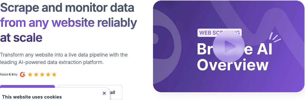 Browse AI Conversational AI showing Conversational AI - Easily extract, monitor, and integrate web data—no code required