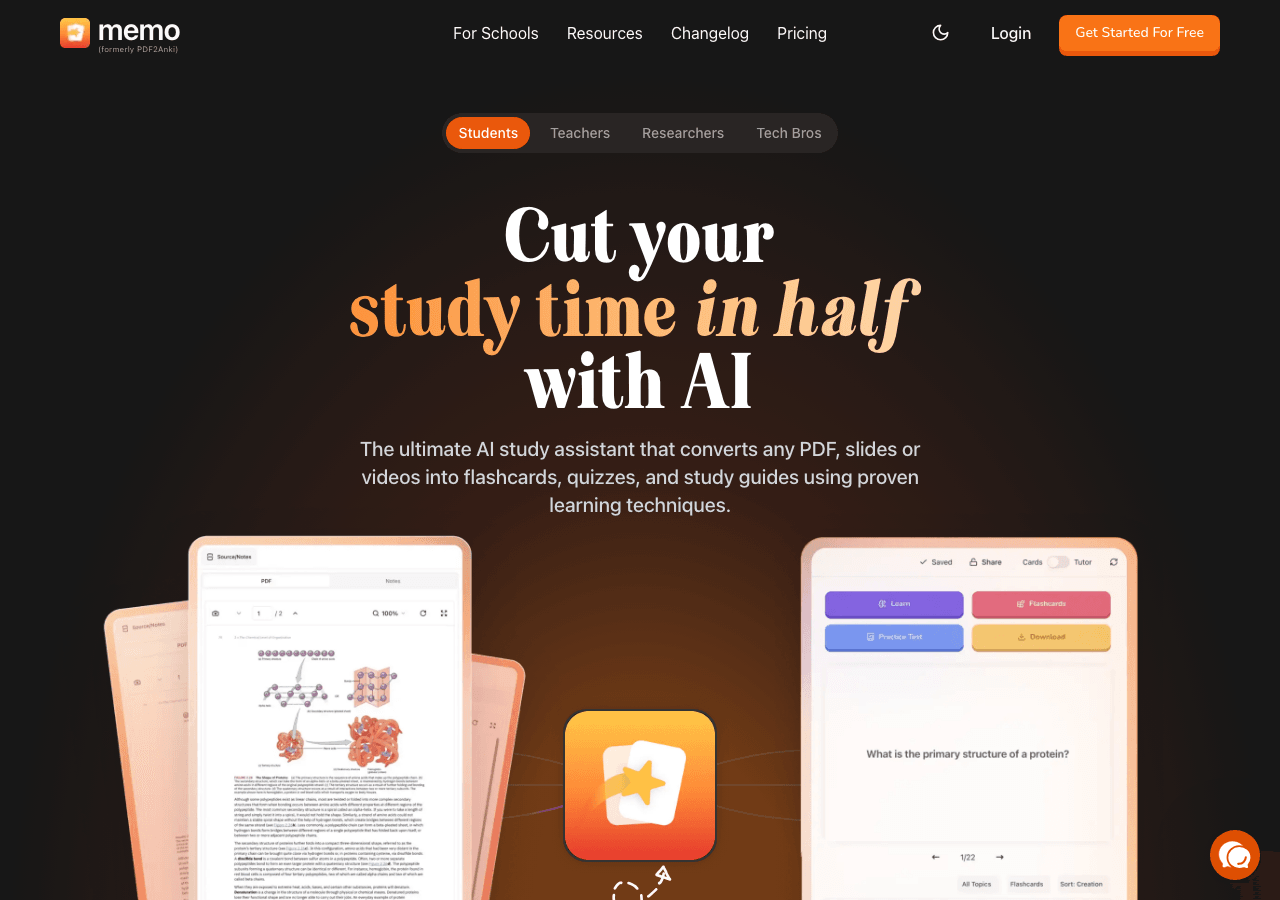 Memo AI Productivity & Collaboration showing Productivity & Collaboration - Transform your study materials into personalized
