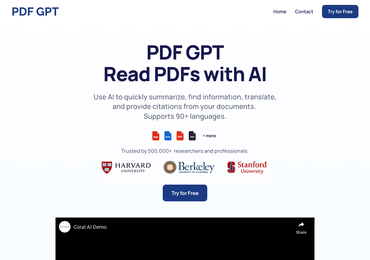 PDF GPT Conversational AI showing Conversational AI - Generate text from PDFs effortlessly