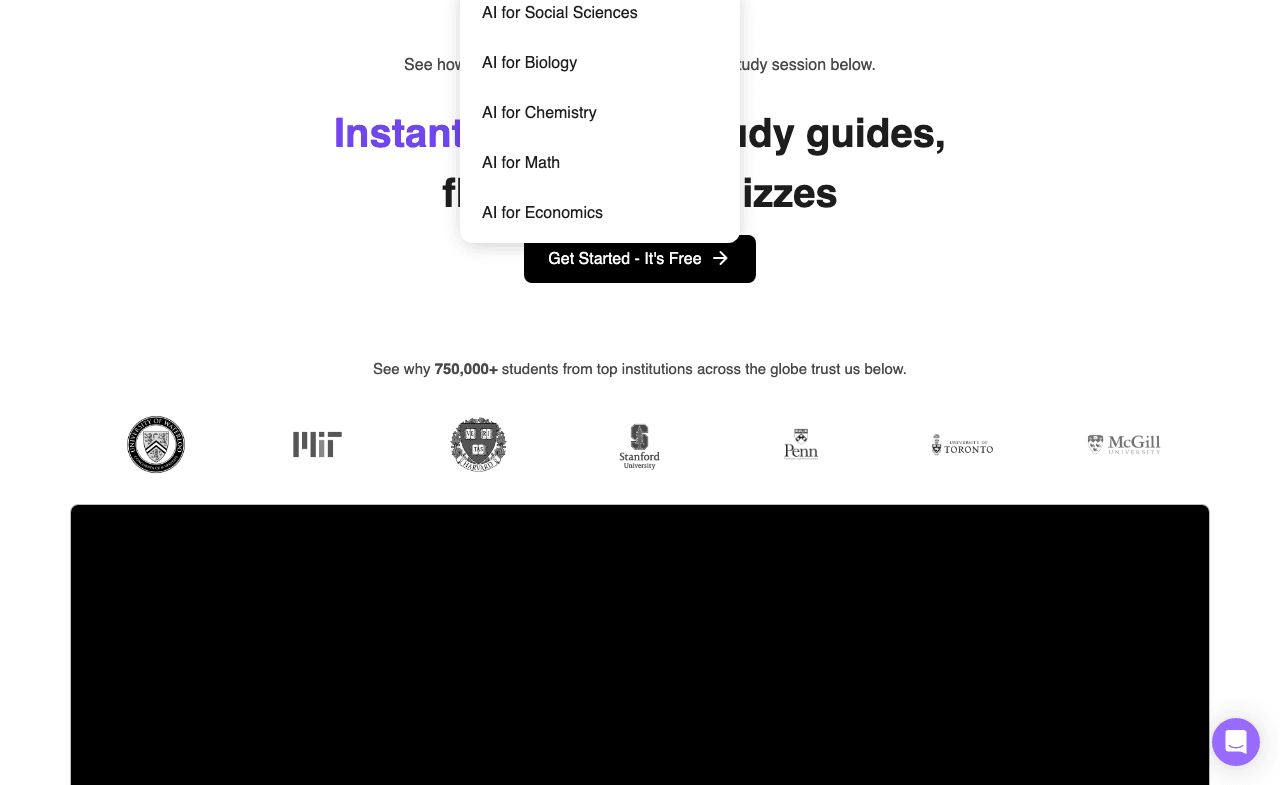 Penseum Conversational AI showing Conversational AI - Turn your study materials into interactive learning aids—AI-generated f