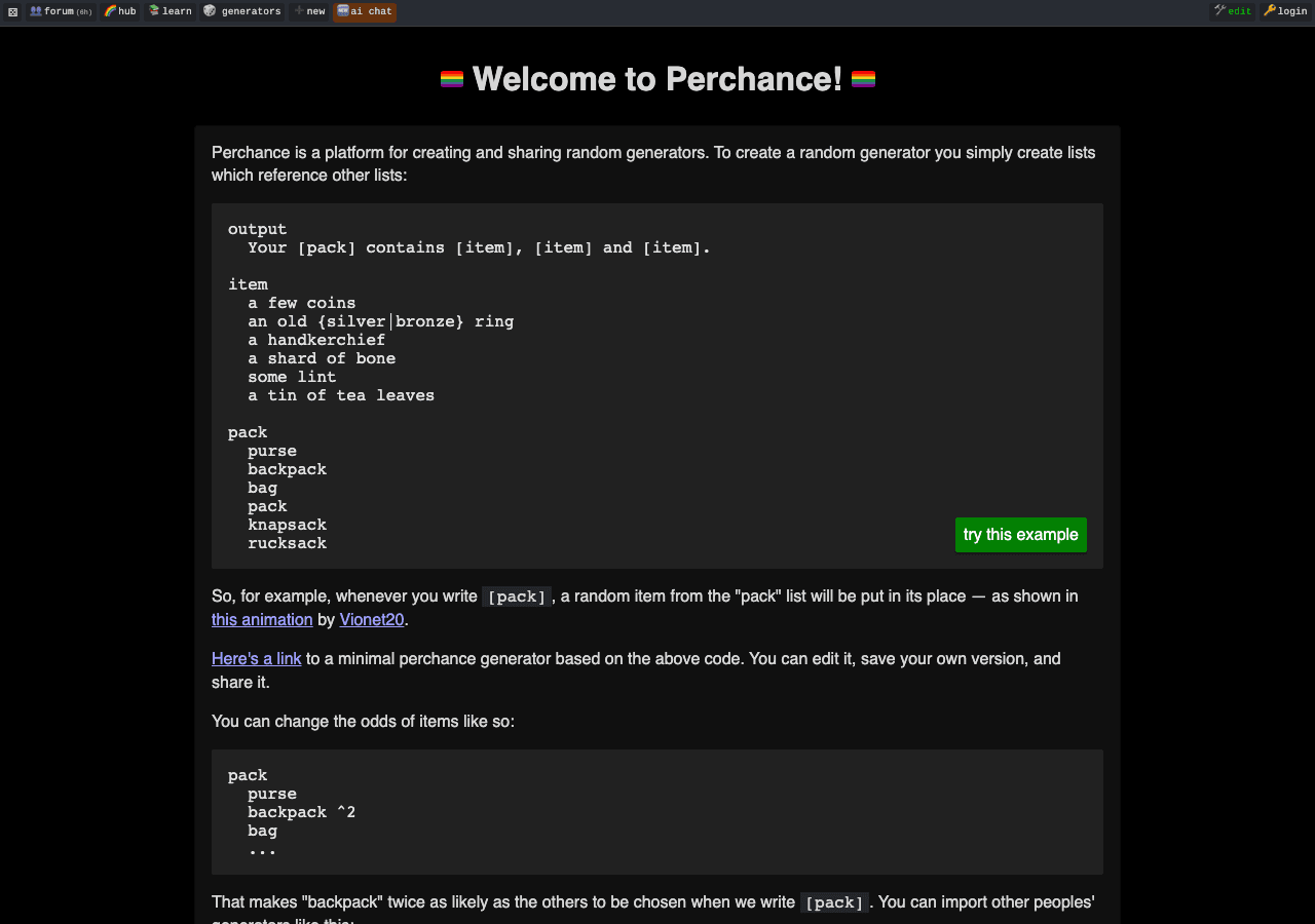 Perchance Image Generation showing Image Generation - Create stunning AI images, stories, and characters instantly—no login,