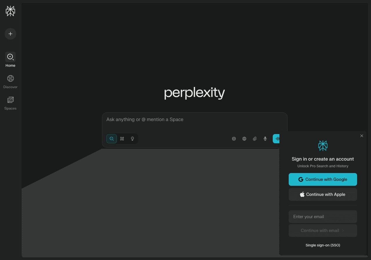 Perplexity Search & Discovery showing Search & Discovery - Clear answers from reliable sources, powered by AI.