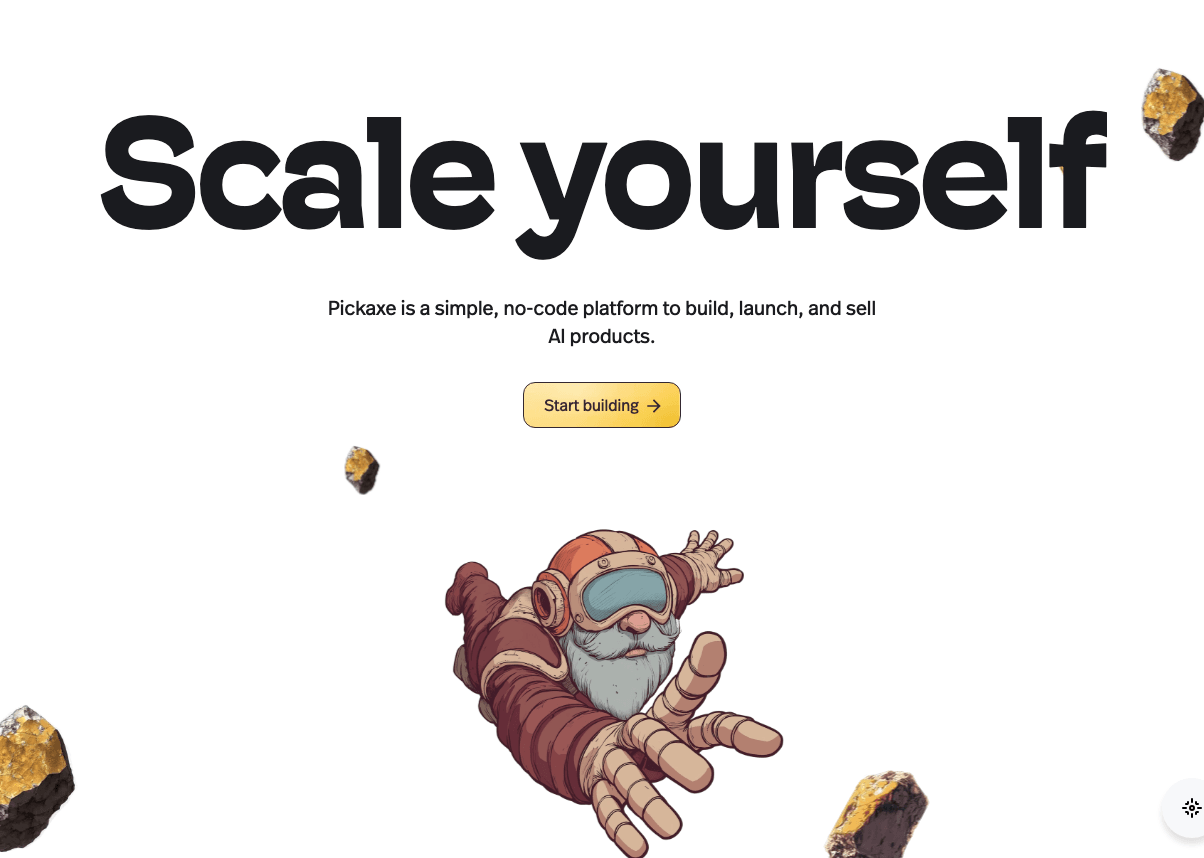 Pickaxe Conversational AI showing Conversational AI - Build & sell custom AI tools without coding