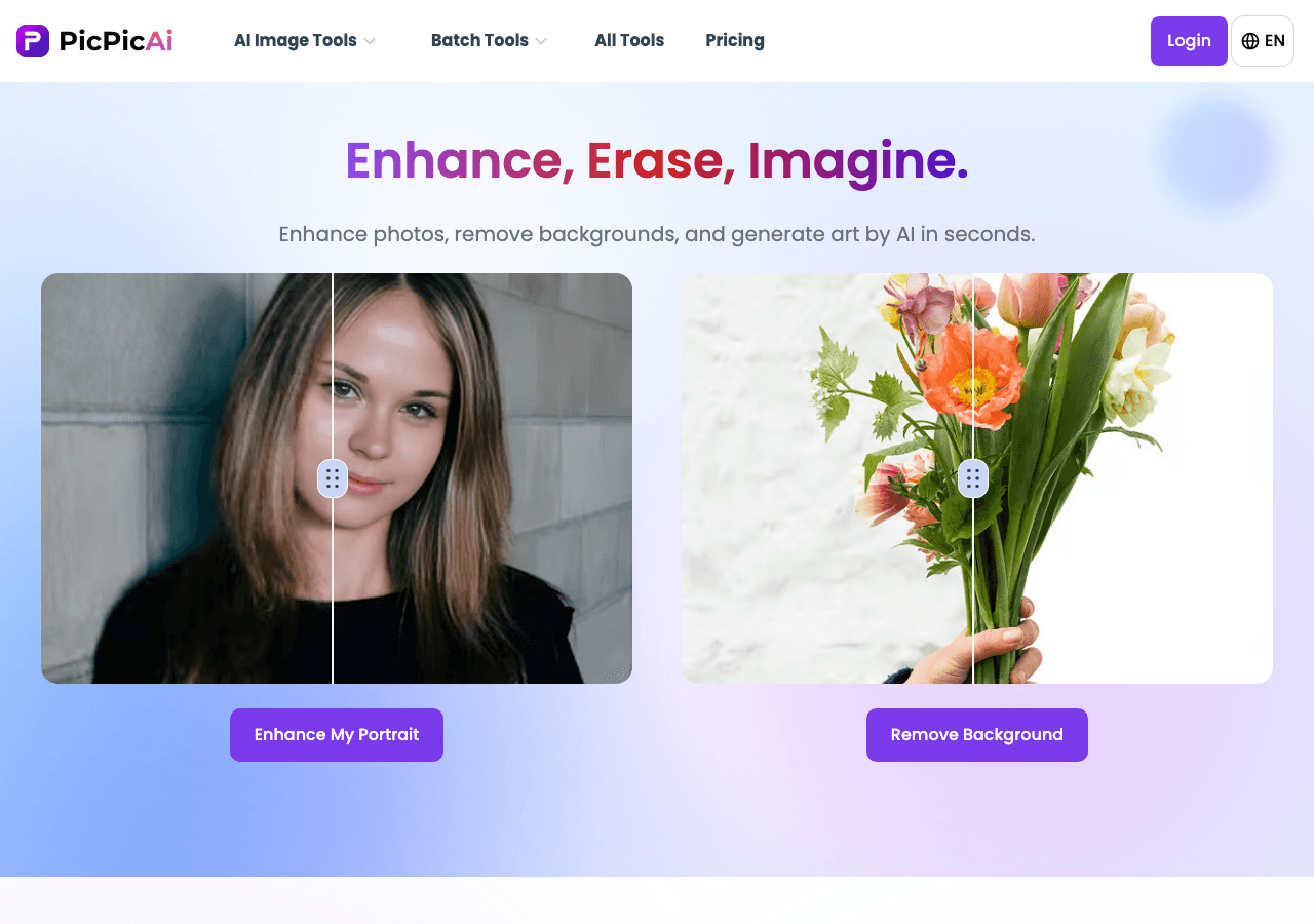 PicPicAI Image Generation showing Image Generation - Edit, enhance, and imagine more with AI photo editing