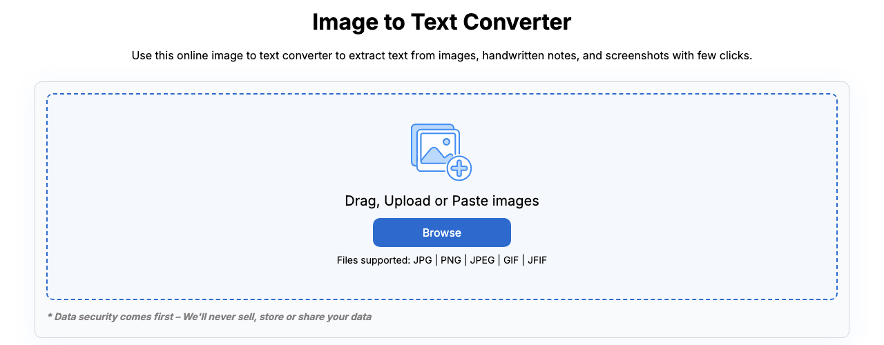 Picturetotext Search & Discovery showing Search & Discovery - Extract editable text from images, handwritten notes, and docum
