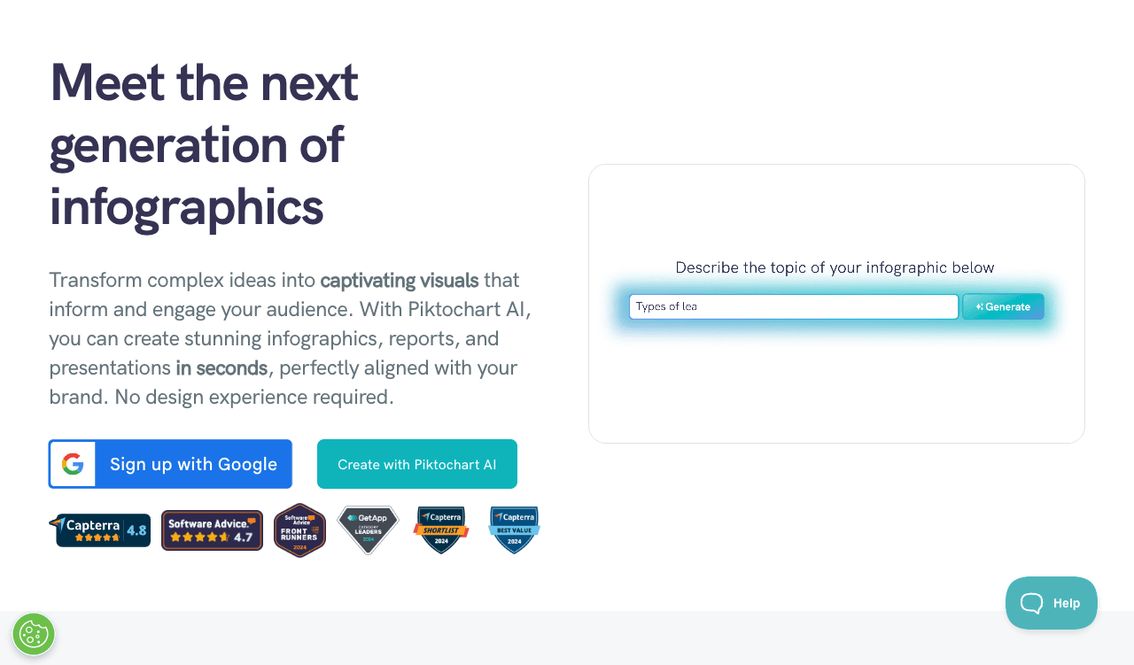 Piktochart Design showing Design - Turn text into on-brand visuals in minutes