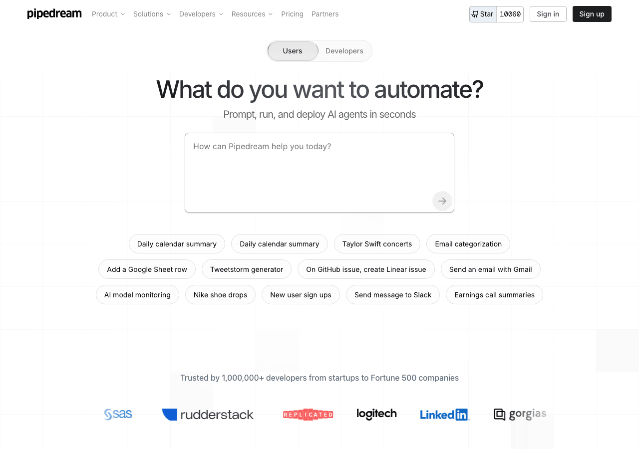 Pipedream Code Assistance showing Code Assistance - Connect your apps, data, and APIs
