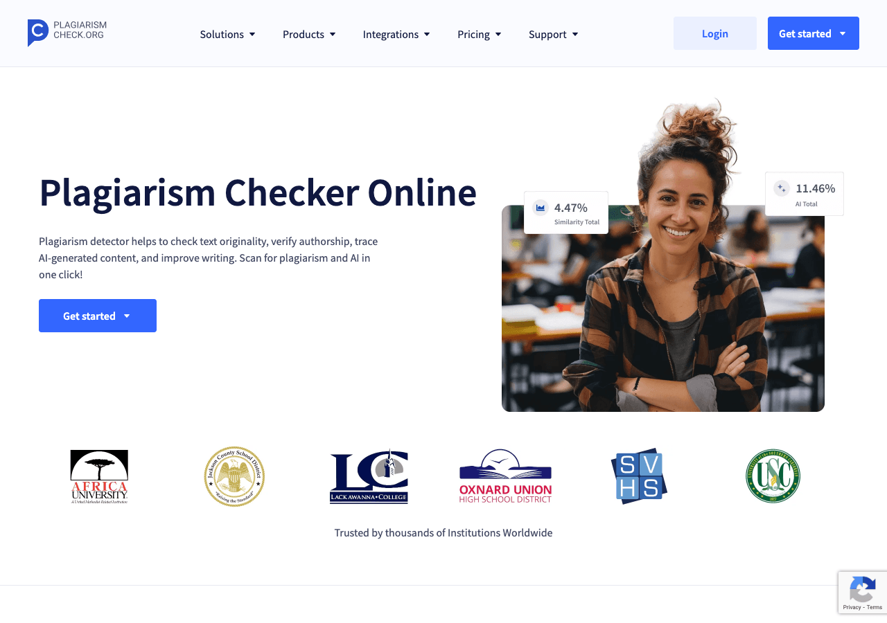 PlagiarismCheck.org Writing & Translation showing Writing & Translation - Accurate Plagiarism & AI Detection for Academic Int