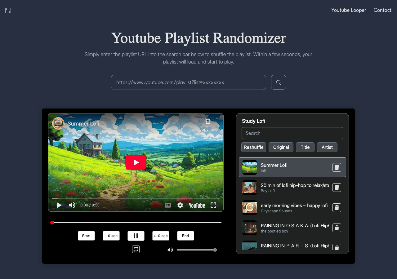 Playlist Randomizer Audio Generation showing Audio Generation - Shuffle and loop YouTube playlists ad-free—up to 20,000 video