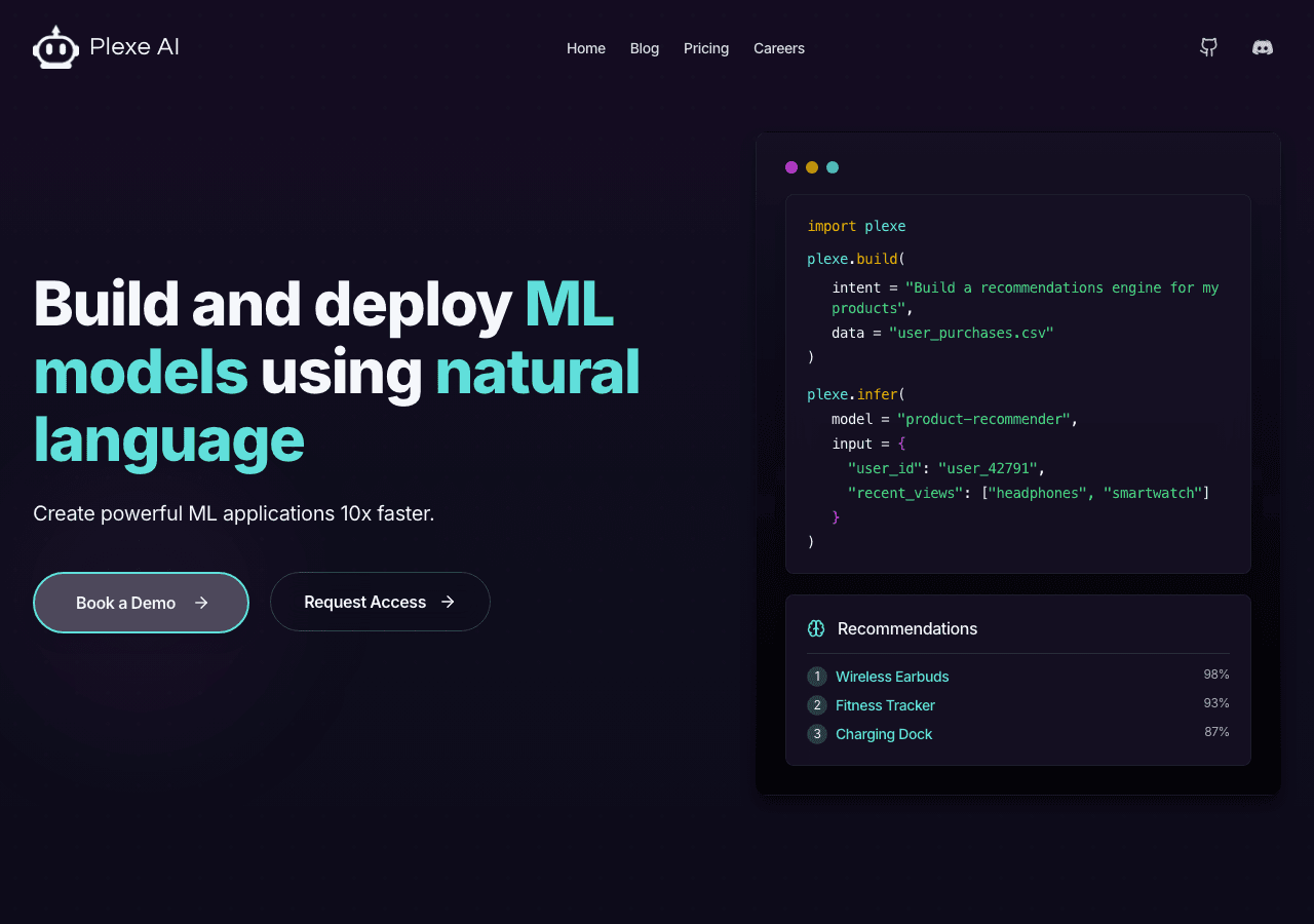 PlexeAI Data Analytics showing Data Analytics - From Prompt to Production: Build ML Models Effortlessly