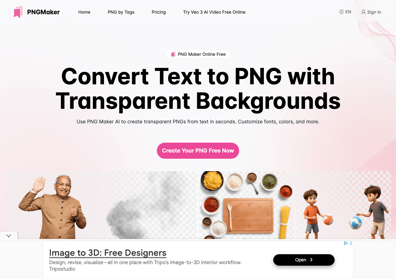 PngMaker.io Image Generation showing Image Generation - Turn Your Text Into Stunning Transparent PNGs Instantly