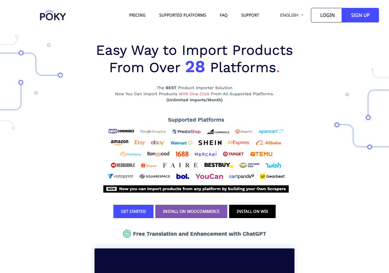 POKY - Product Importer Marketing Automation showing Marketing Automation - Import products from 38+ platforms with one click