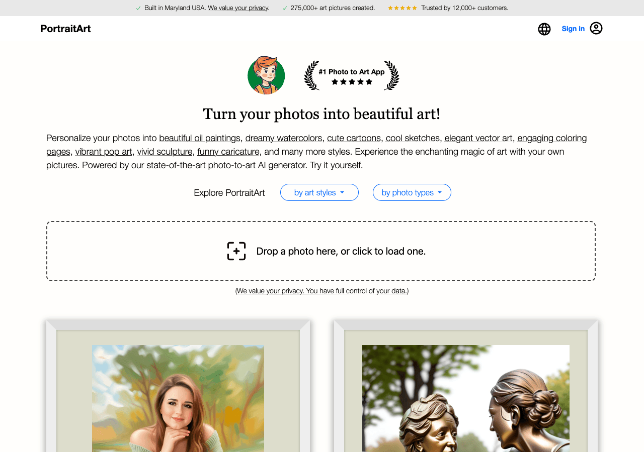 PortraitArt Image Generation showing Image Generation - Transform your photos into unique works of art