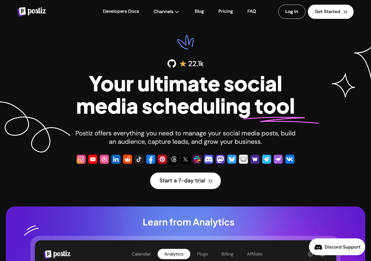 Postiz Marketing Automation showing Marketing Automation - AI-Powered Social Media Scheduling & Content Creation