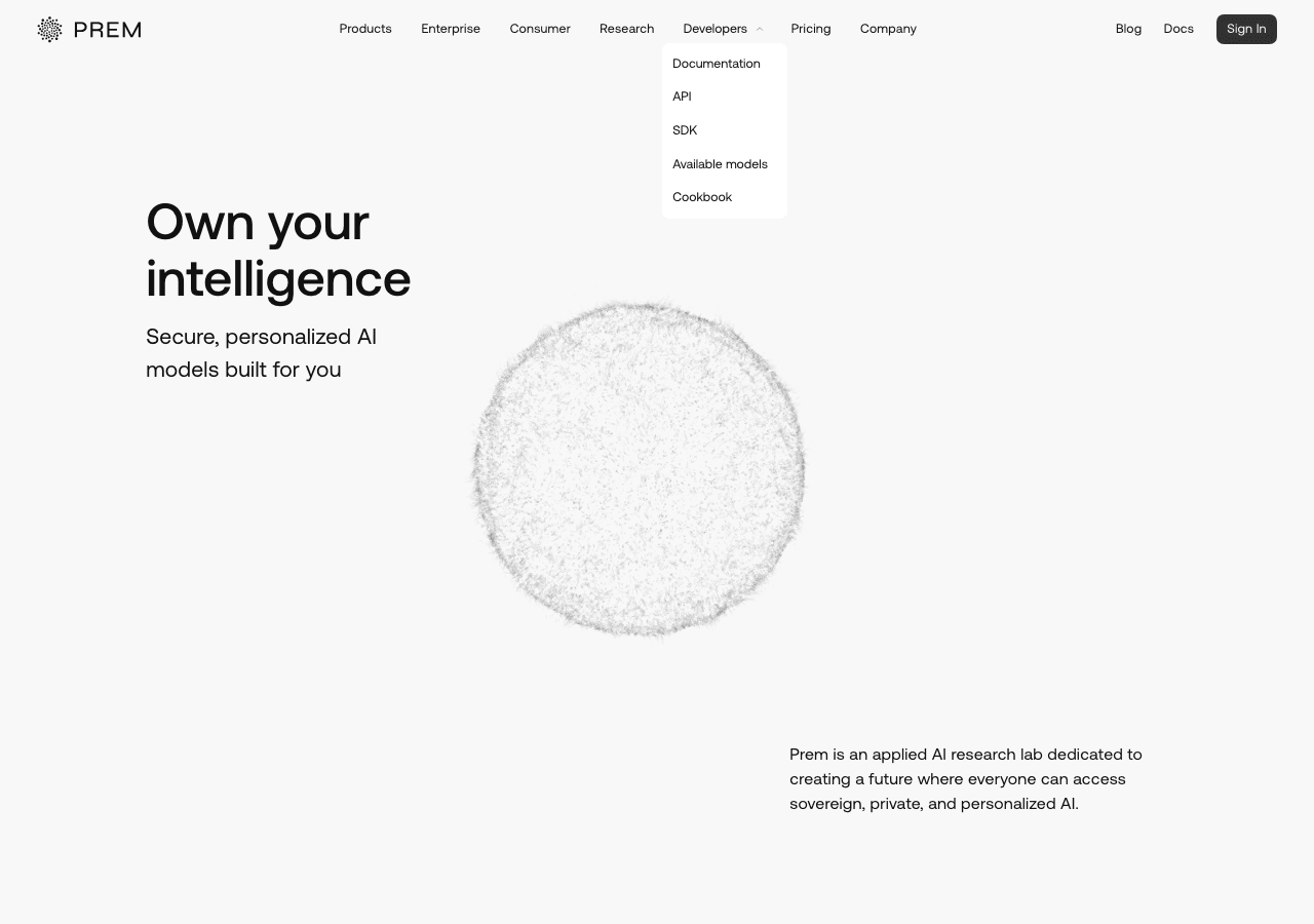 PremAI Code Assistance showing Code Assistance - Own Your Intelligence