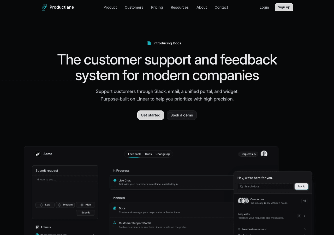 Productlane Conversational AI showing Conversational AI - Streamline your product descriptions