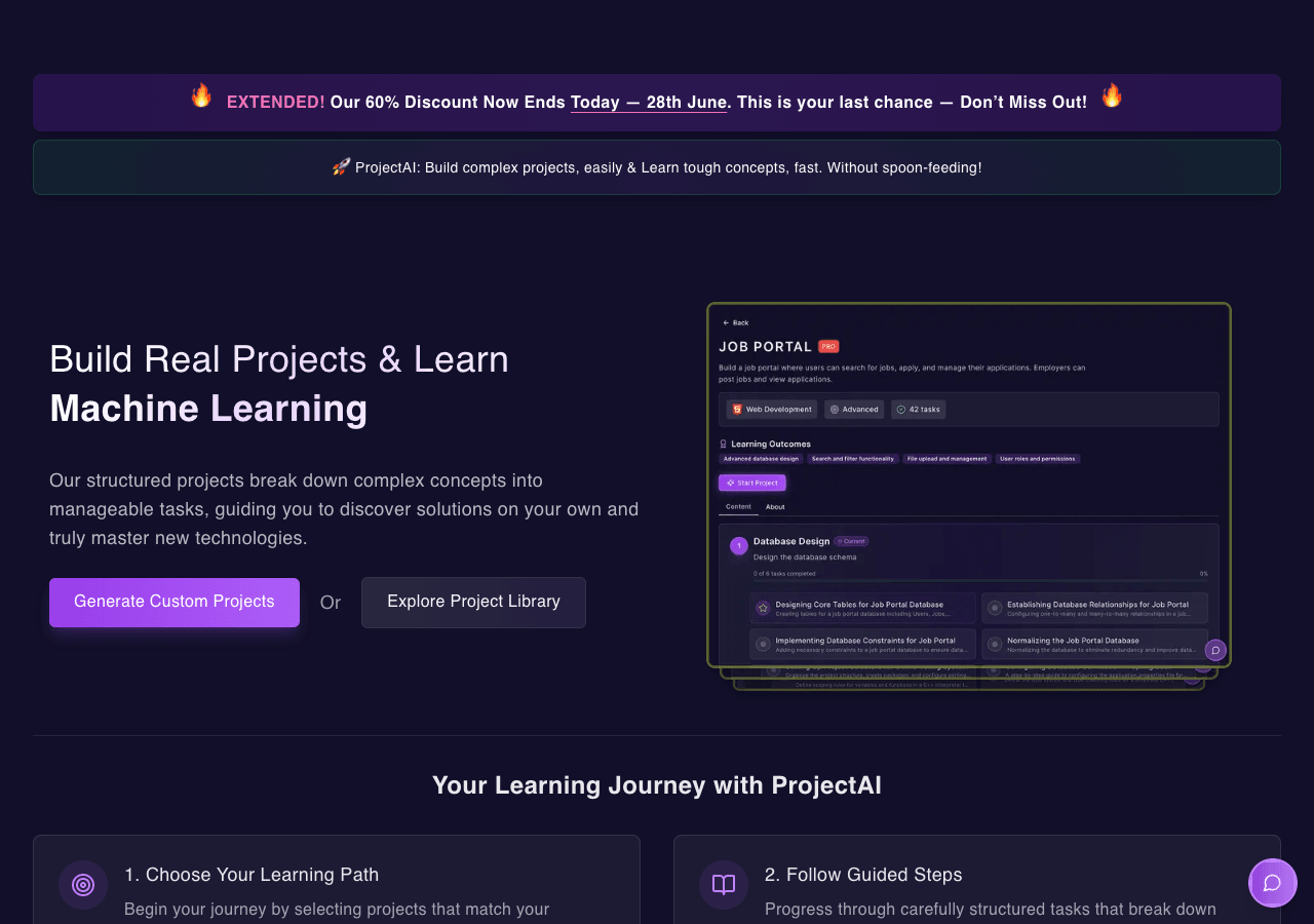 ProjectAI Code Assistance showing Code Assistance - Escape Tutorial Hell & Build Real Projects