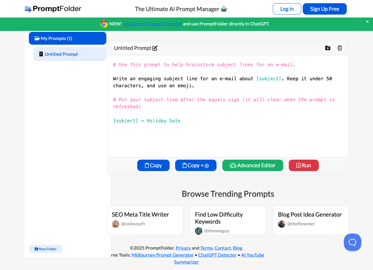 PromptFolder Productivity & Collaboration showing Productivity & Collaboration - Your AI Prompt Manager for ChatGPT, Midjourn