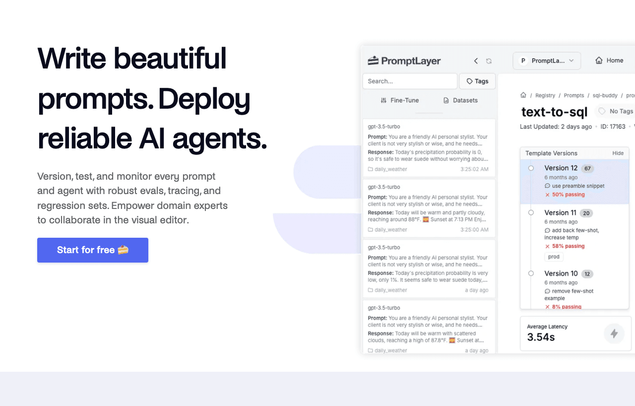 PromptLayer Productivity & Collaboration showing Productivity & Collaboration - Your workbench for AI engineering