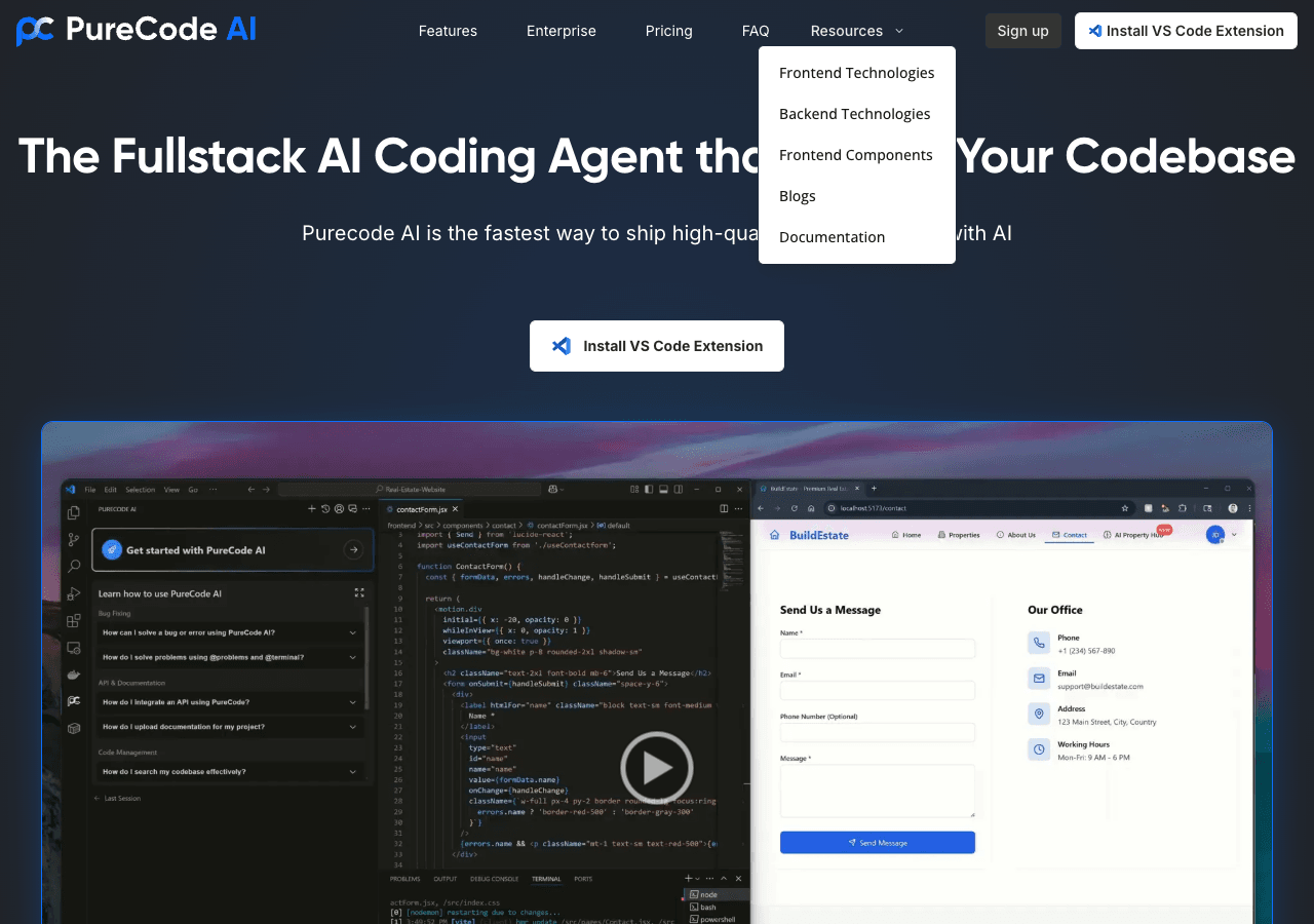 PureCode AI Code Assistance showing Code Assistance - Unlock the power of AI in your code