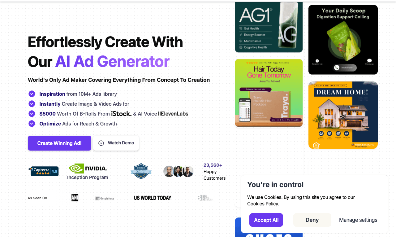 Quickads Marketing Automation showing Marketing Automation - Effortless image & video ads, ready to launch in 30 seconds