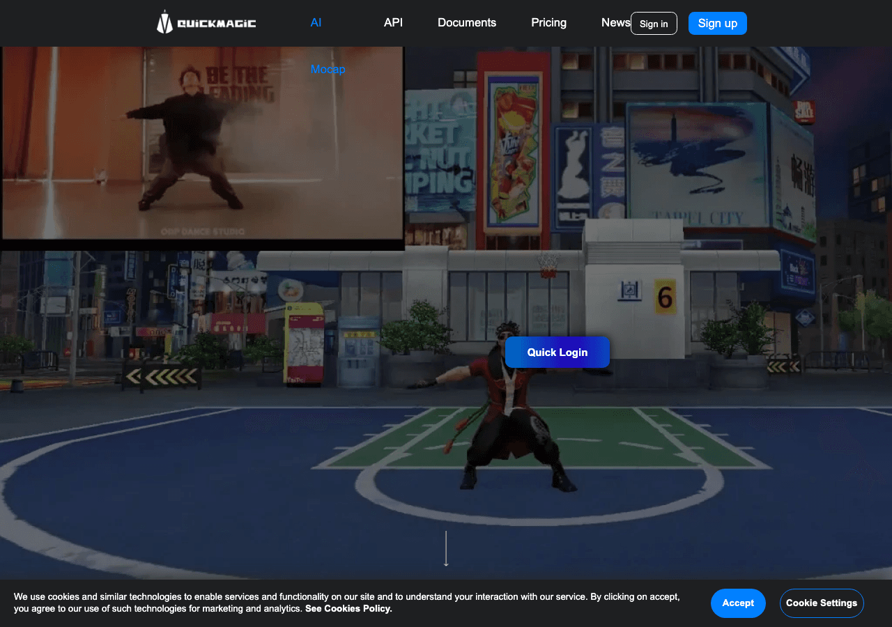 QuickMagic 3D Generation showing ai motion capture - One-click professional 3D animation from any video.