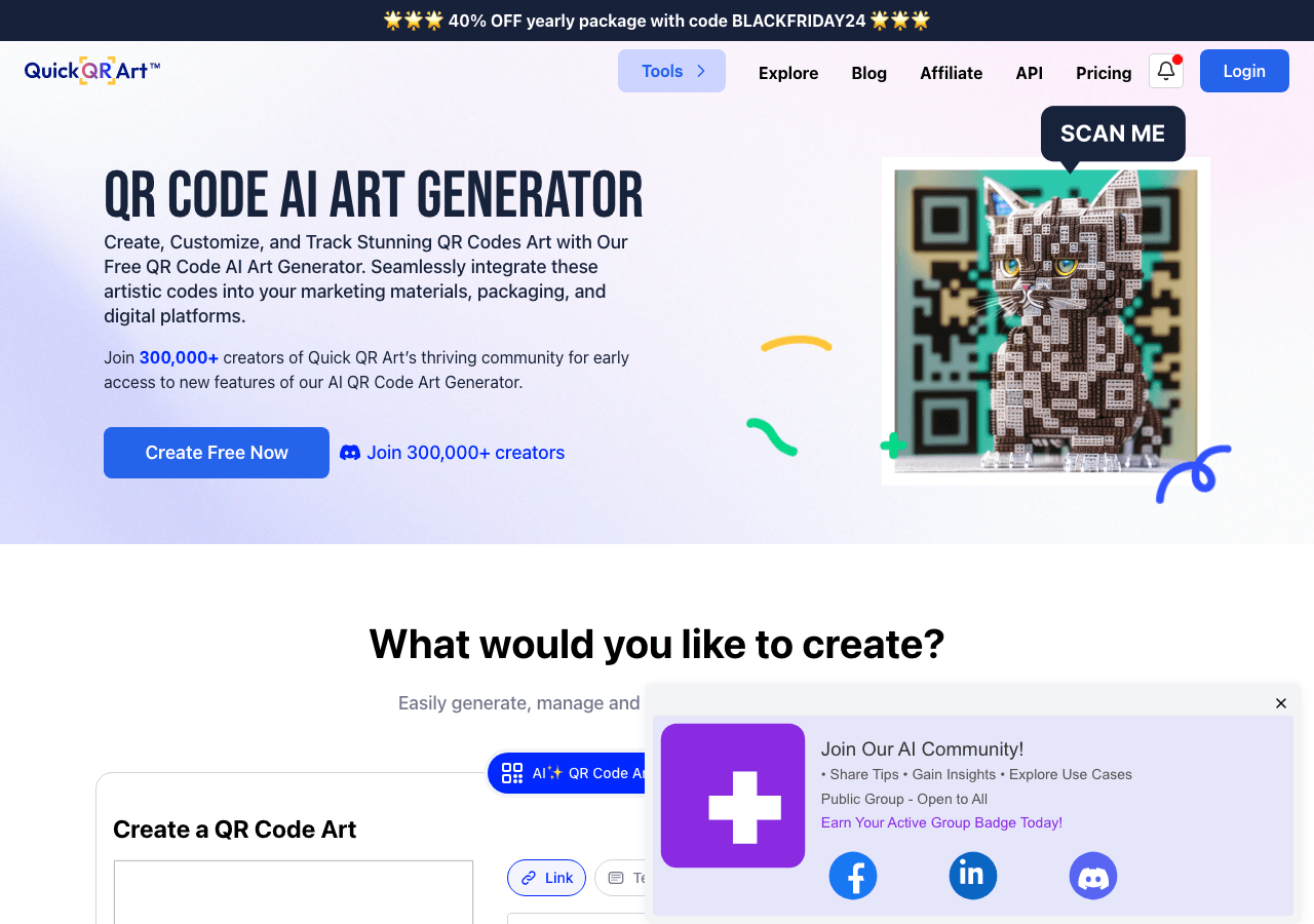 Quick QR Art Image Generation showing Image Generation - Create, customize, and track stunning QR code art with AI.